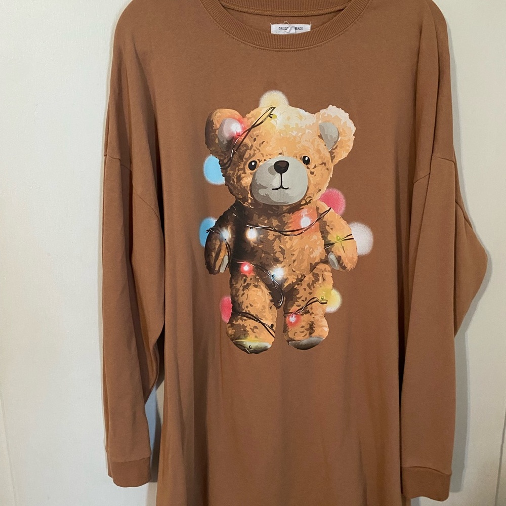 Grayson Threads Brown Crew Neck Sweater with Teddy Graphic